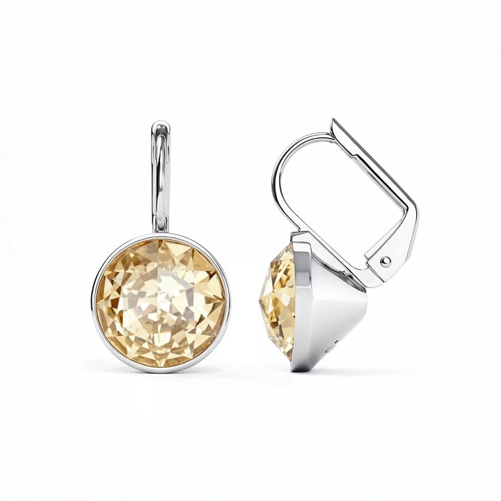 Bella Earrings with 4 Carat Champagne Crystals Rhodium Plated