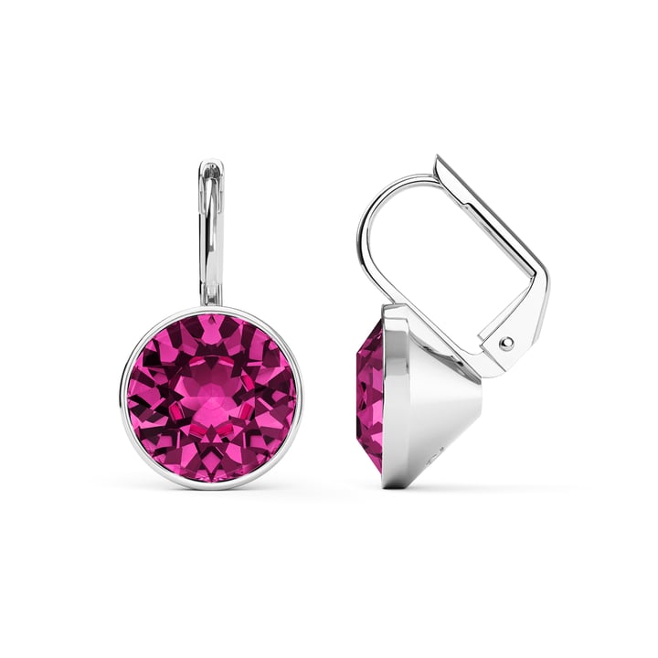 Bella Earrings with 4 Carat Fuchsia Crystals Rhodium Plated