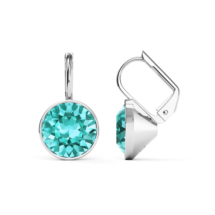 Bella Earrings with 4 Carat Light Turquoise Crystals Rhodium Plated