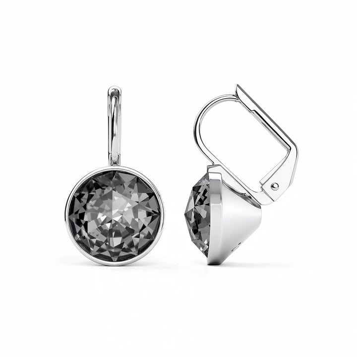 Bella Earrings with 4 Carat Crystal Silver Night Crystals Rhodium Plated