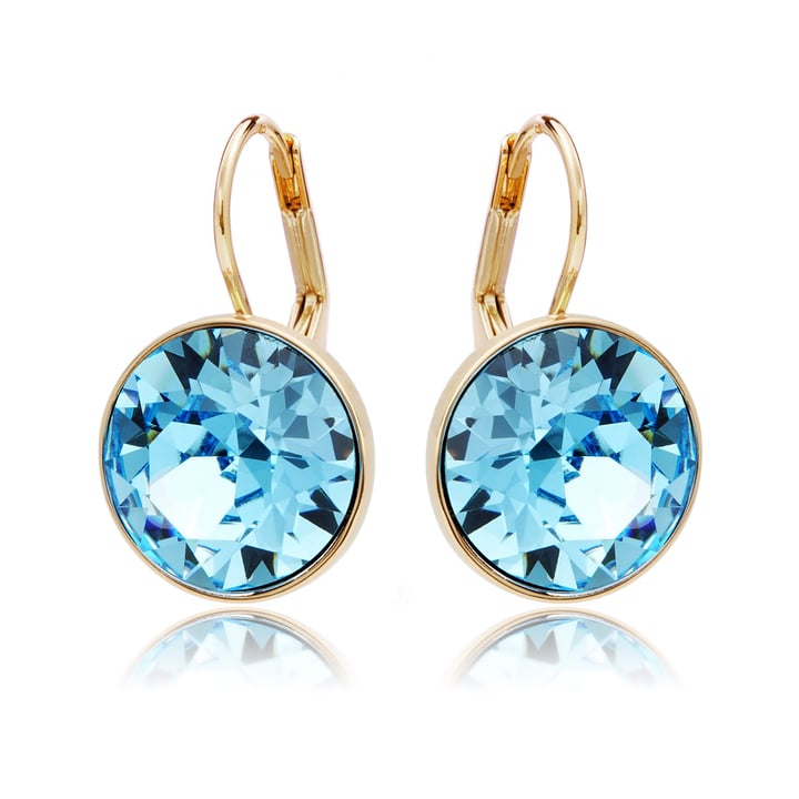 MYJS Bella Earrings with 13mm Aquamarine Swarovski Crystals Gold Plated