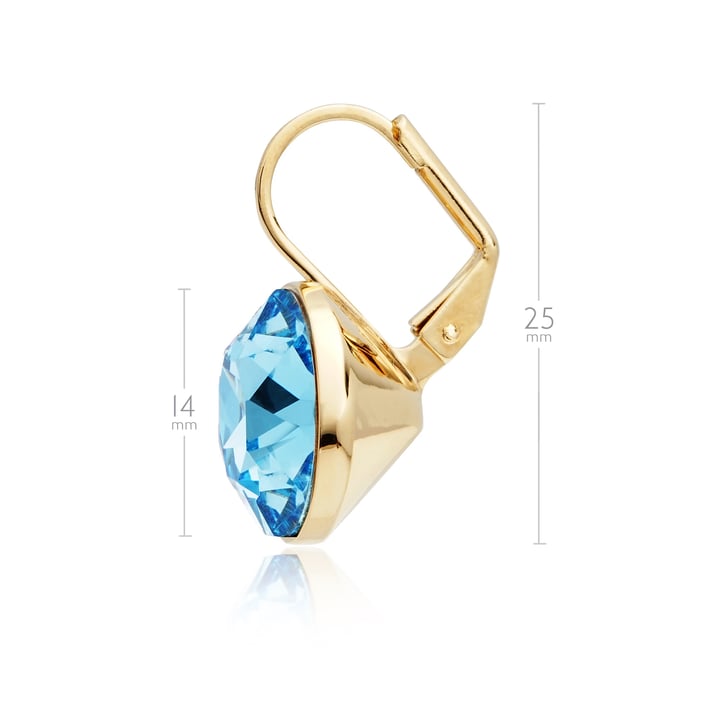 MYJS Bella Earrings with 13mm Aquamarine Swarovski Crystals Gold Plated