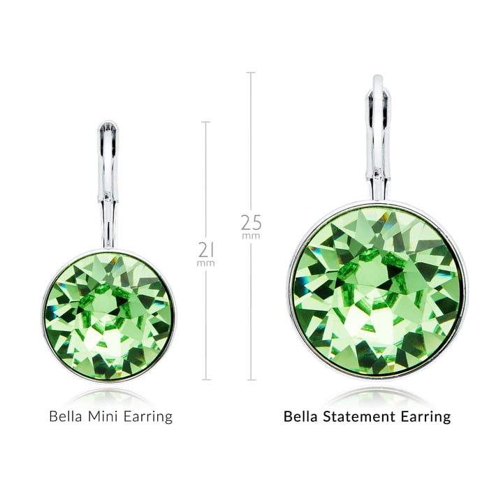 Bella Earrings with 8.5 Carat Peridot Crystals Rhodium Plated