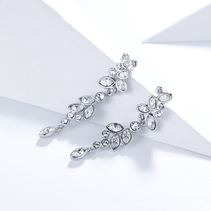 Drop Earrings with Clear Swarovski Crystals Rhodium Plated Bride Wedding Bridesmaid