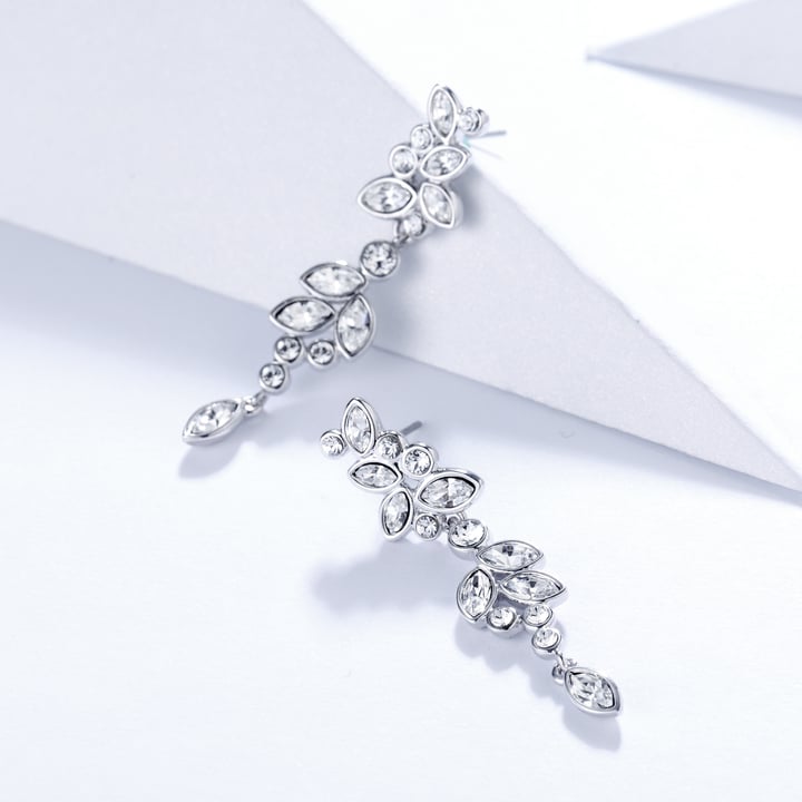 Drop Earrings with Clear Swarovski Crystals Rhodium Plated Bride Wedding Bridesmaid