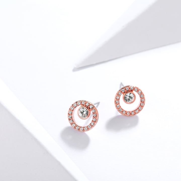 Halo Creativity Circle Stud Earrings with Austrian Crystals Rose Gold GP Bridal