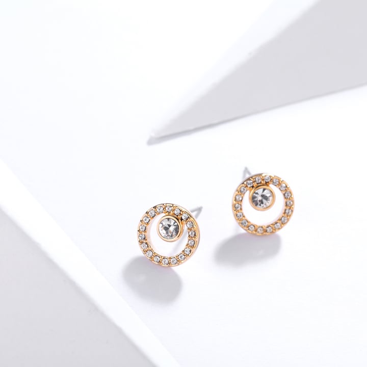 Halo Creativity Circle Stud Earrings with Austrian Crystals Gold Plated Bridal