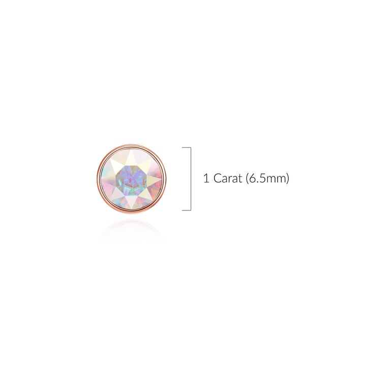 Signature Stud Earrings with Carat Aurore Boreale Swarovski Crystals 3 Sizes Rose Gold Plated