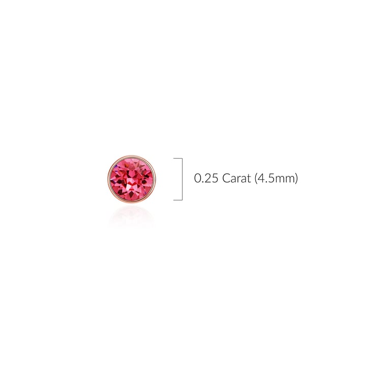 Signature Stud Earrings with Carat Indian Pink Swarovski Crystals 3 Sizes Rose Gold Plated
