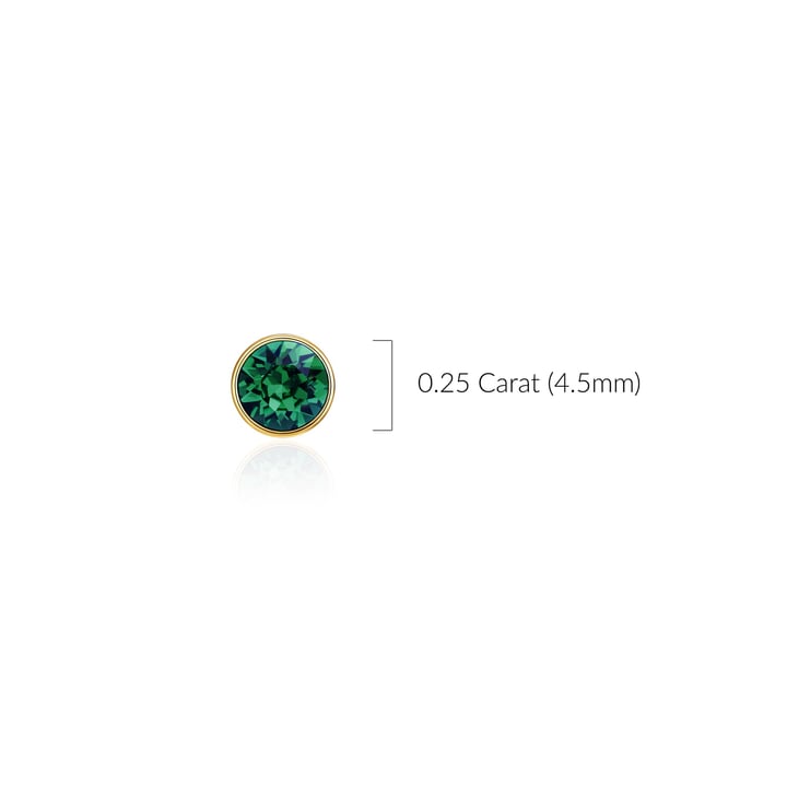 Signature Stud Earrings with Carat Emerald Swarovski Crystals 3 Sizes Gold Plated