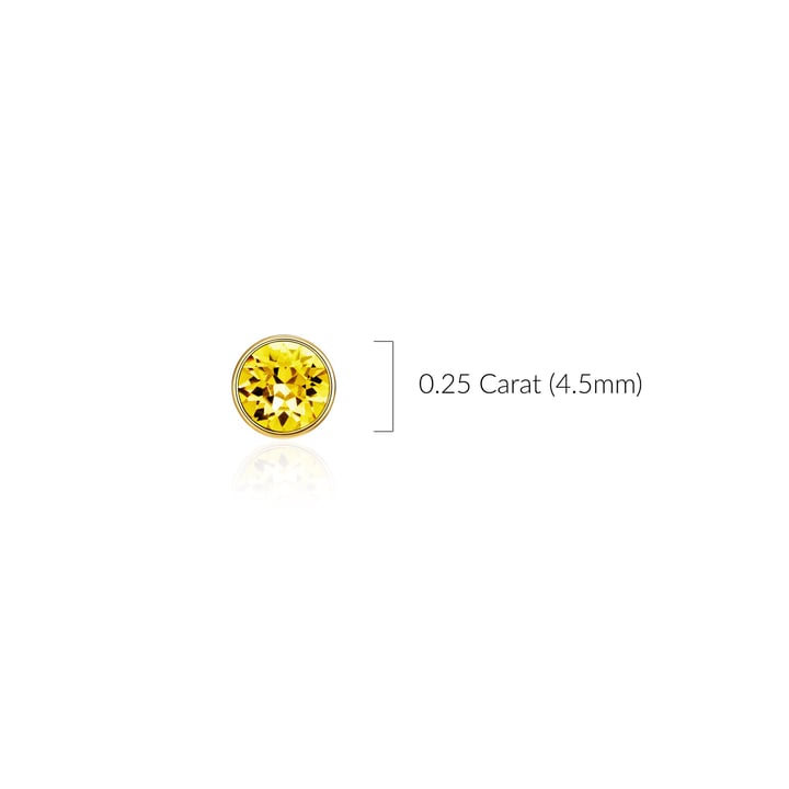 Signature Stud Earrings with Carat Light Topaz Swarovski Crystals 3 Sizes Gold Plated