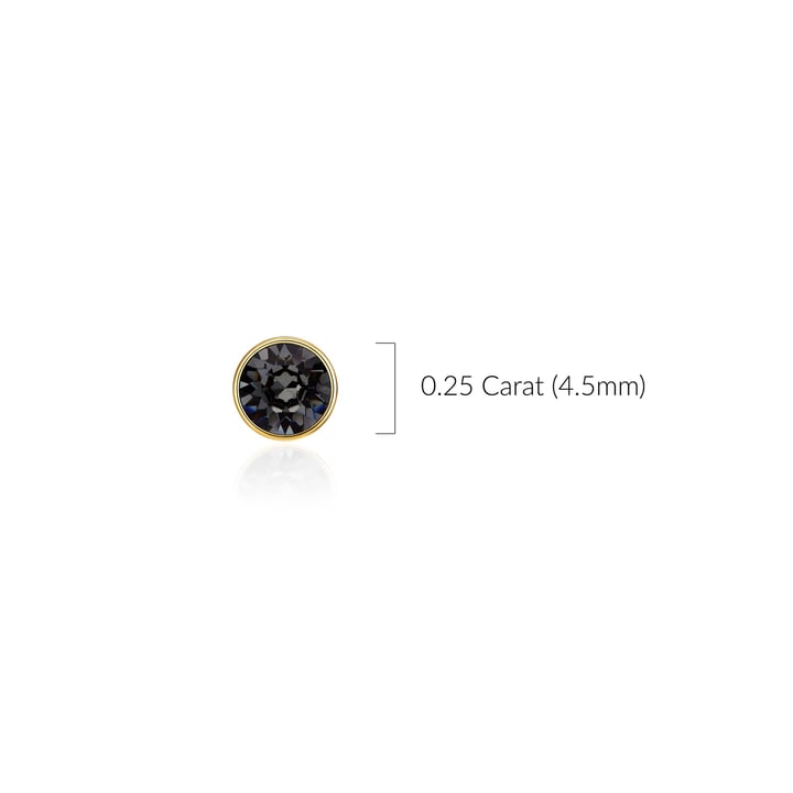 Signature Stud Earrings with Carat Silver Night Swarovski Crystals 3 Sizes Gold Plated