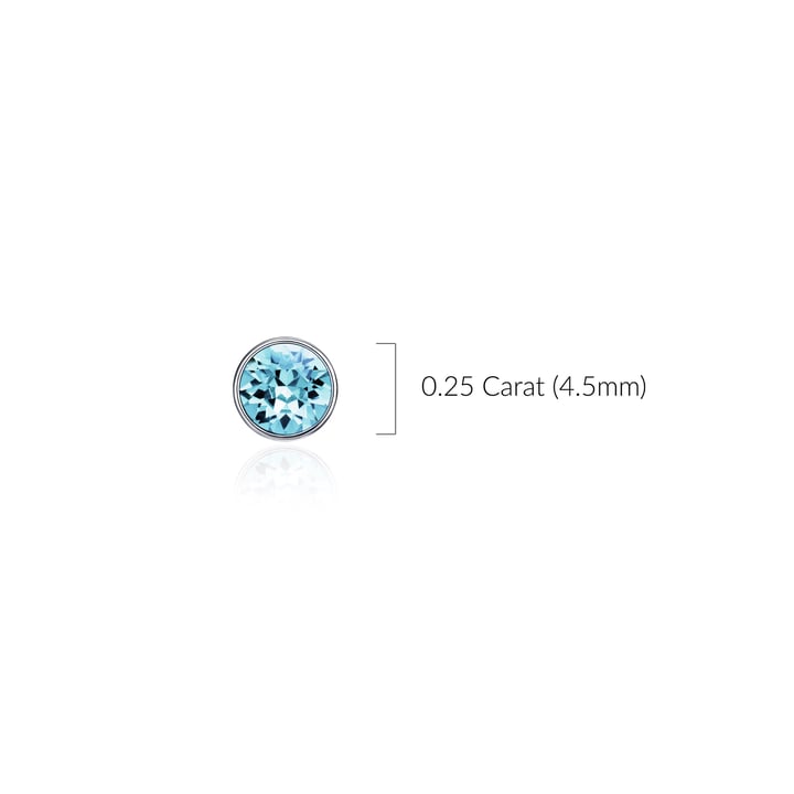 Signature Stud Earrings with Carat Aquamarine Swarovski Crystals 3 Sizes Rhodium Plated