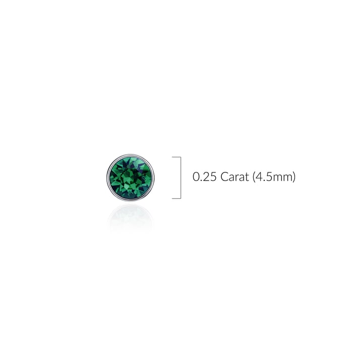 Signature Stud Earrings with Carat Emerald Swarovski Crystals 3 Sizes Rhodium Plated