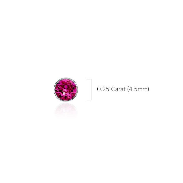 Signature Stud Earrings with Carat Fuchsia Swarovski Crystals 3 Sizes Rhodium Plated