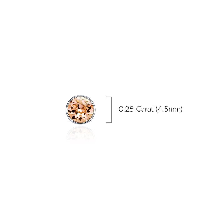 Signature Stud Earrings with Carat Light Peach Swarovski Crystals 3 Sizes Rhodium Plated