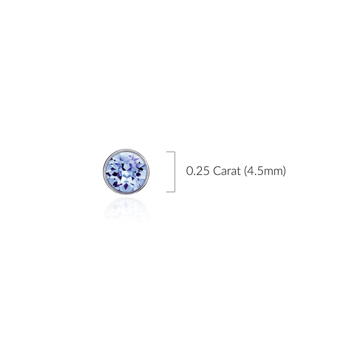 Signature Stud Earrings with Carat Light Sapphire Swarovski Crystals 3 Sizes Rhodium Plated