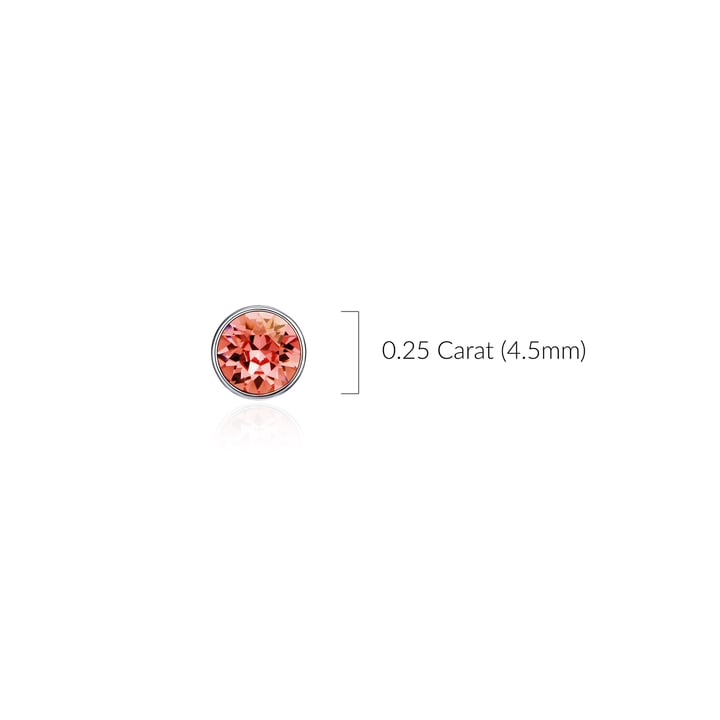 Signature Stud Earrings with Carat Padparadscha Swarovski Crystals 3 Sizes Rhodium Plated
