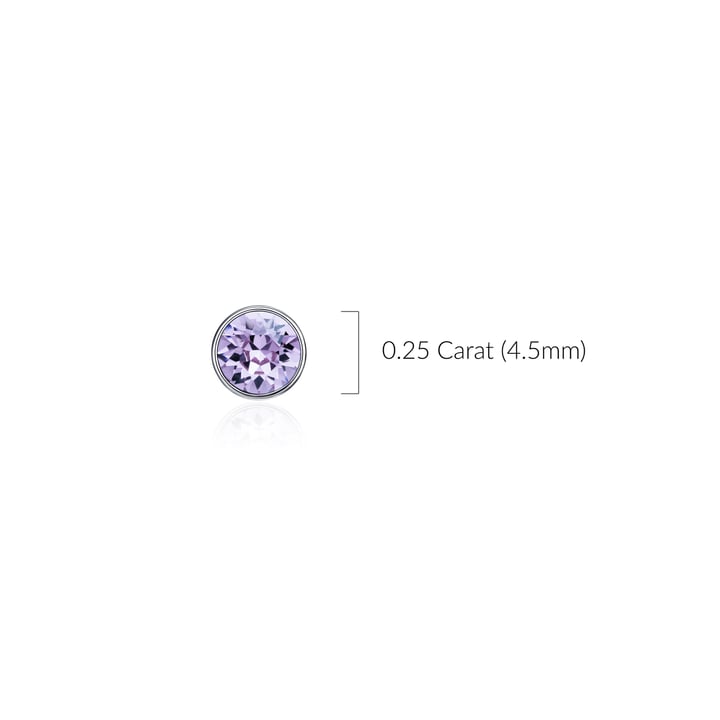 Signature Stud Earrings with Carat Provence Lavender Swarovski Crystals 3 Sizes Rhodium Plated