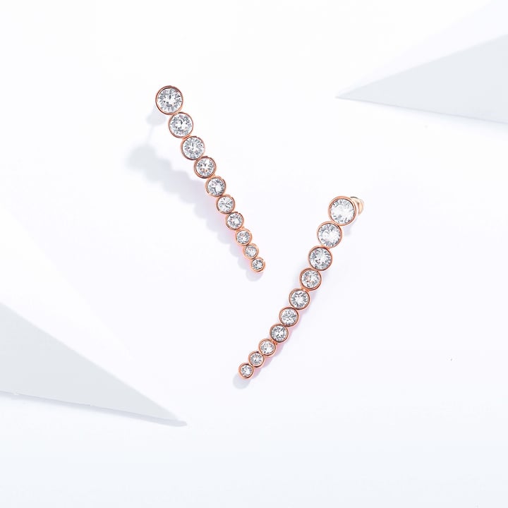 Tennis Cascade Drop Earrings with Clear Swarovski Crystals Rose Gold Plated