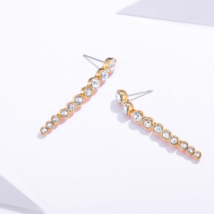 Tennis Cascade Drop Earrings with Clear Swarovski Crystals Gold Plated