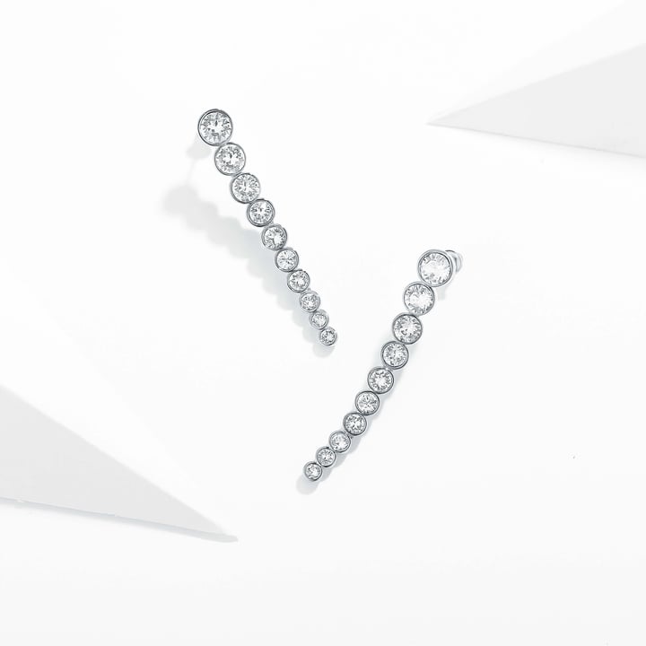 Tennis Cascade Drop Earrings with Clear Swarovski Crystals Rhodium Plated