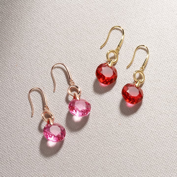 Bella O Drop Earrings with Scarlet Crystals Gold Plated