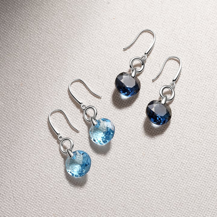 Bella O Drop Earrings with Swarovski Aquamarine Crystals Rhodium Plated