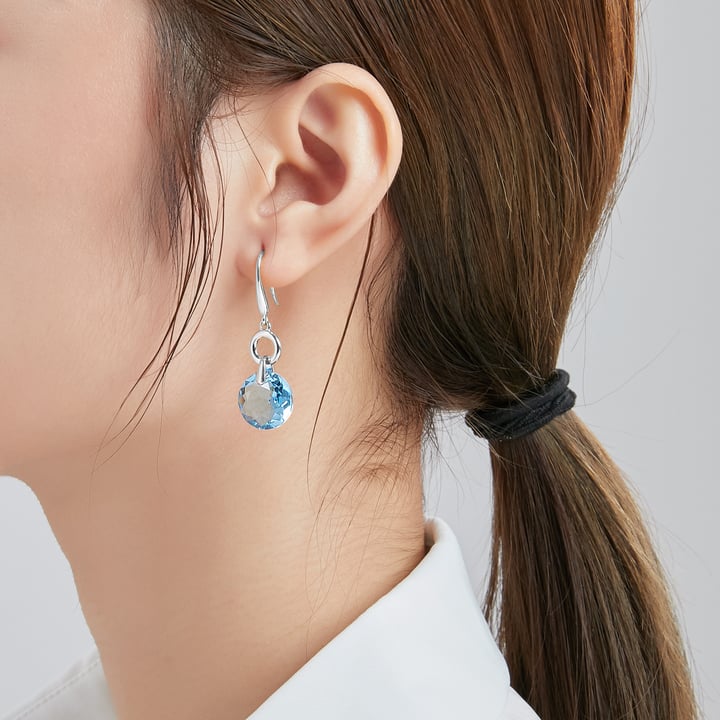 Bella O Drop Earrings with Swarovski Aquamarine Crystals Rhodium Plated