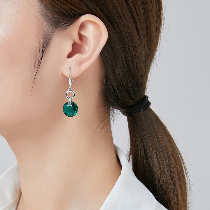 Bella O Drop Earrings with Emerald Crystals Silver Plated