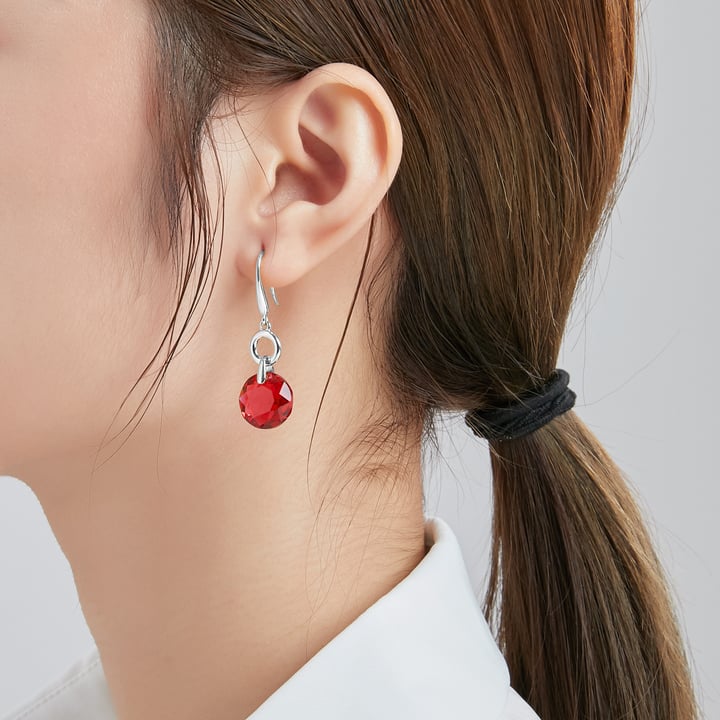 Bella O Drop Earrings with Scarlet Crystals Silver Plated