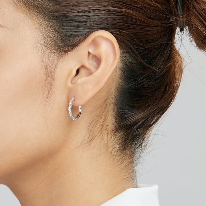 Eternity Mix Carrier Hoop Earrings 18mm Clear Crystal Rhodium Plated