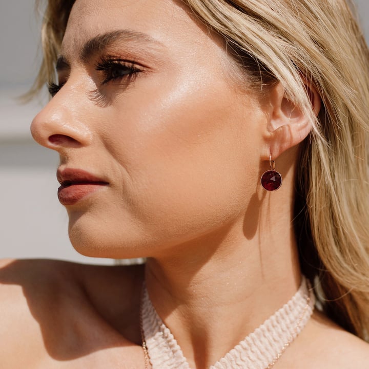 Bella Earrings 6 Carat Drop Earrings Ruby Crystals Rose Gold Plated