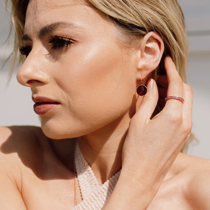 Bella Earrings 6 Carat Drop Earrings Ruby Crystals Rose Gold Plated