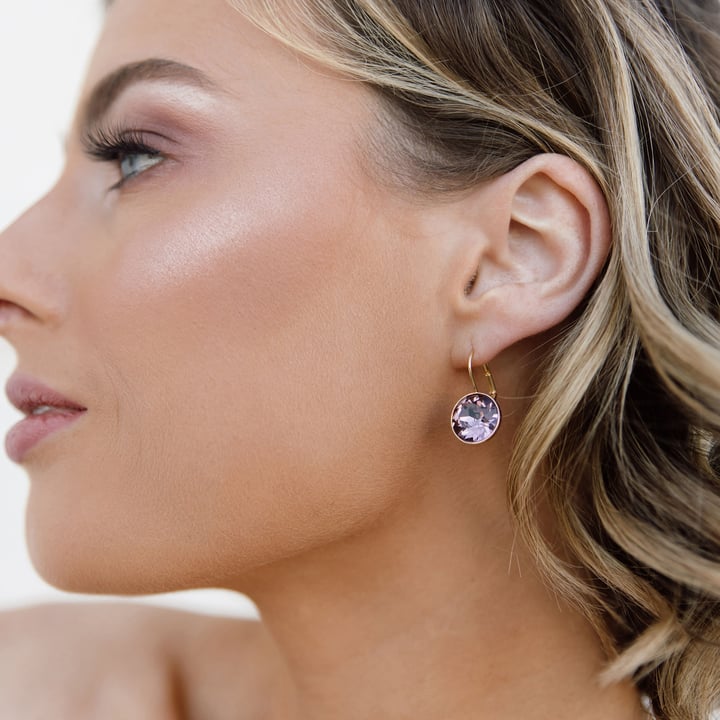 MYJS Bella Earrings with 6 carat Antique Pink Crystals Gold Plated