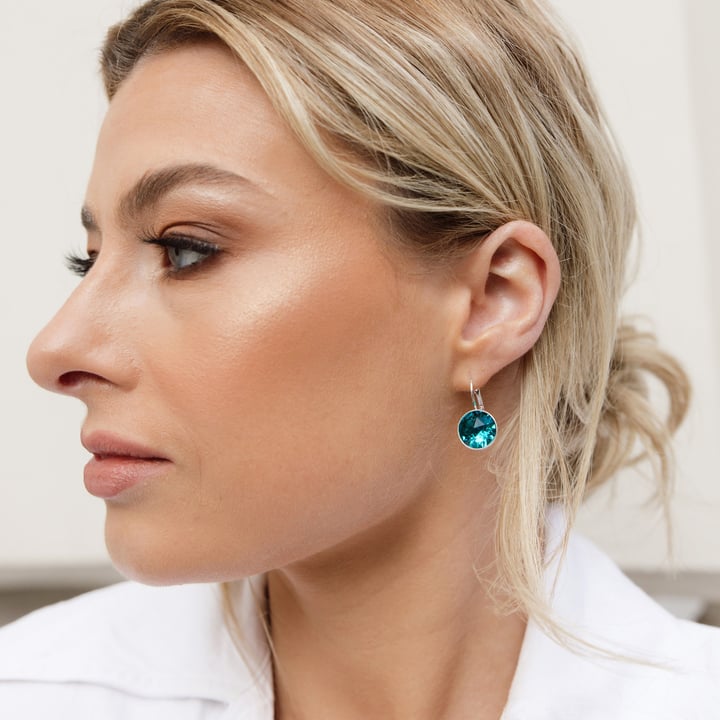 Bella Earrings 6 Carat Drop Earrings Blue Zircon Crystals Rhodium Plated
