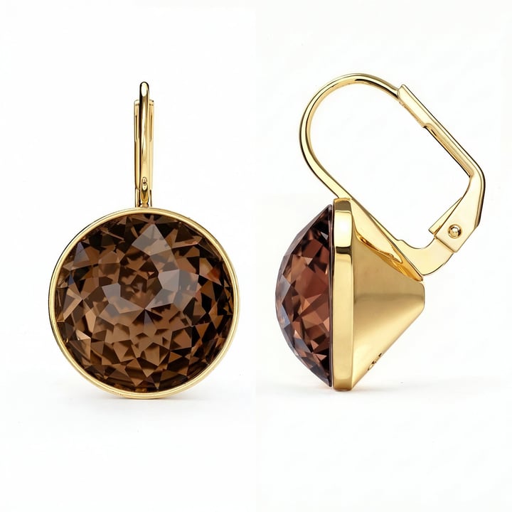 Bella Earrings 10 Carat Drop Earrings Smoky Quartz Crystals Gold Plated
