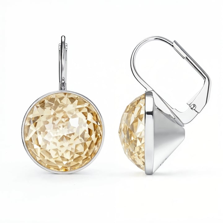 Bella Earrings 10 Carat Drop Earrings Champagne Crystals Rhodium Plated