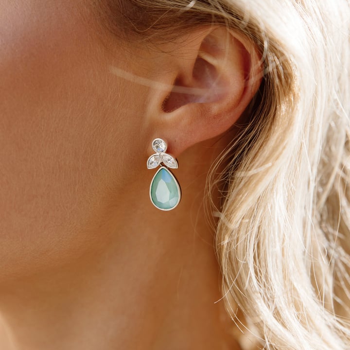 Statement Teardrop Mix Charms with Crystal Mint Green Swarovski Crystals Rhodium Plated