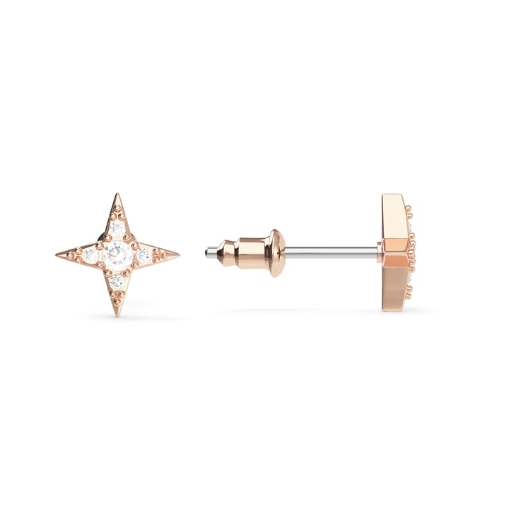 Petite Compass Star Stud Earrings Clear Crystals Rose Gold Plated