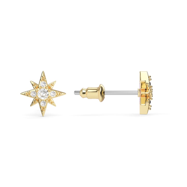 Petite 8 Point Star Stud Earrings Clear Crystals Gold Plated