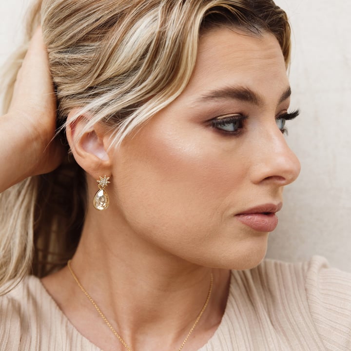 Polaris Star Mix Stud Earrings Clear Crystals Rose Gold Plated