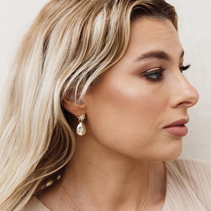 Polaris Star Mix Stud Earrings Clear Crystals Rose Gold Plated