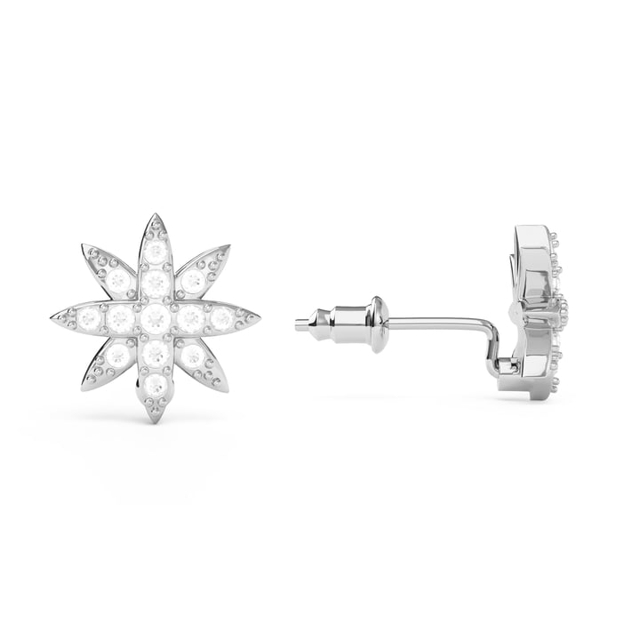 Polaris Star Mix Stud Earrings Clear Crystals Rhodium Plated