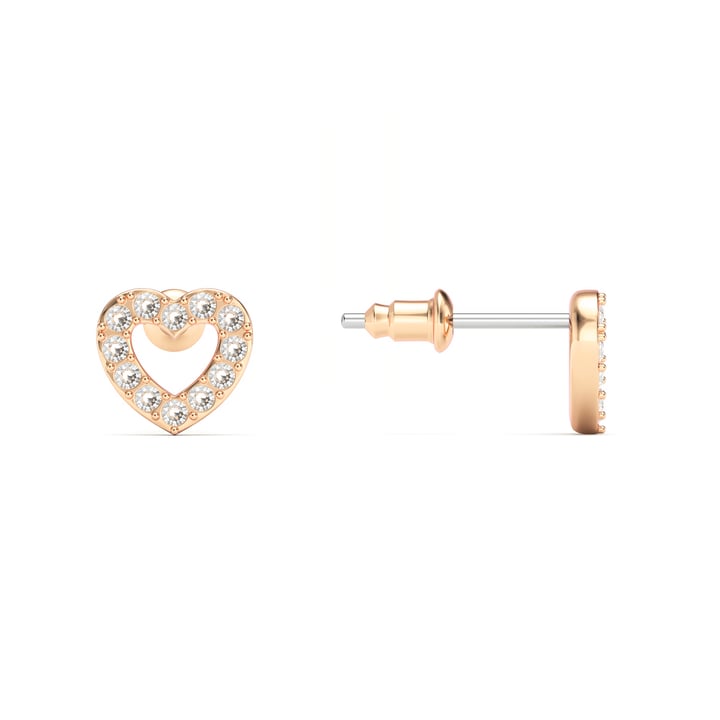 Open Heart Stud Earrings Clear Crystals Rose Gold Plated