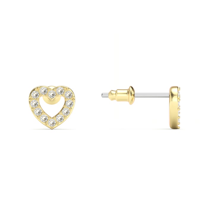 Open Heart Stud Earrings Clear Crystals Gold Plated