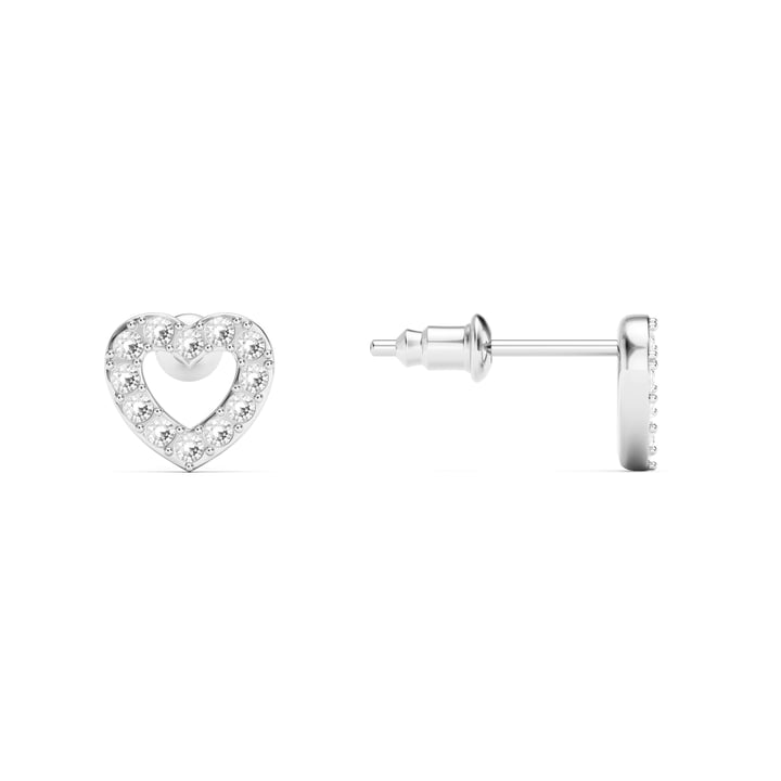 Open Heart Stud Earrings Clear Crystals Rhodium Plated