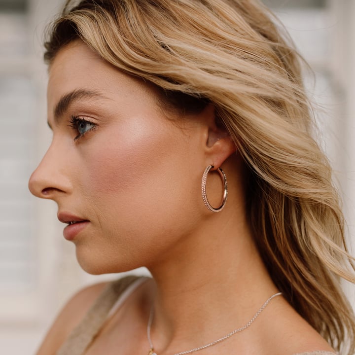 Pave Statement Hoop Earrings Vintage Rose Crystals Rose Gold Plated