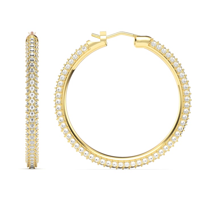 Pave Statement Hoop Earrings Clear Crystals Gold Plated
