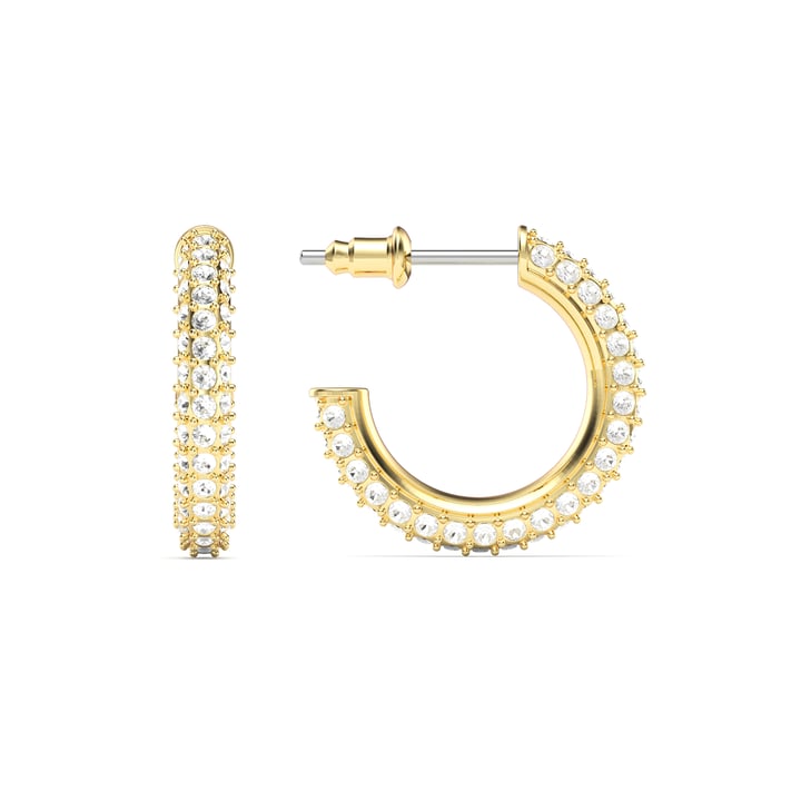 Pave Hoop Earrings Clear Crystals Gold Plated
